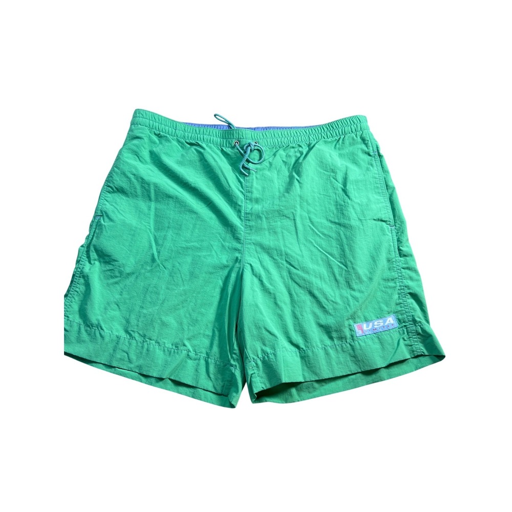 Vintage Limited America Green Nylon Sport Shorts Women Large 90s Retro USA Patch